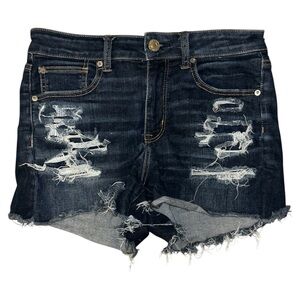 American Eagle Next Level Stretch Hi-Rise Distressed Dark Wash Jean Shorts